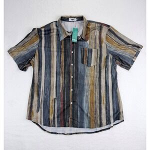 Vatpave Men XXL Short Sleeve Button Down Shirt Earth Tone Stripe Brushstroke NEW